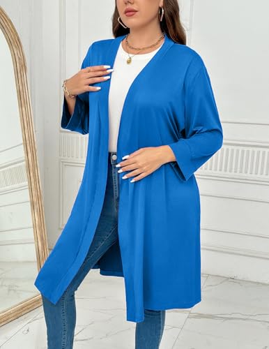 Image of Ekouaer Women Plus Size Robe Knee Length Lightweight Bathrobe Short Kimono Robes with Pockets Maternity Robe