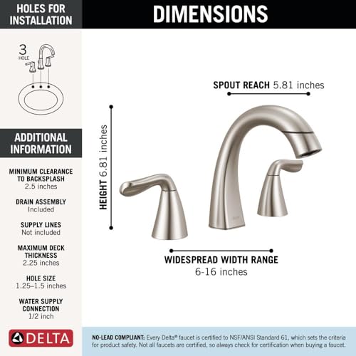 Delta Arvo Brushed Nickel Bathroom Faucet with Sprayer, 8 Inch 3 Hole Widespread Bathroom Sink Faucet with Pull Out Sprayer, Push-Pop Drain, SpotShield Stainless 35840LF-SPPD thumbnail 6