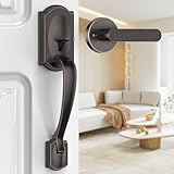 Calzibeno Front Door Handle No Lock, Entry Door Handle Exterior with Interior Reversible Handle Lever, Lower Half Grip, Single Cylinder, Door Handle Sets for Right Left Handed Door, Oil Rubbed Bronze