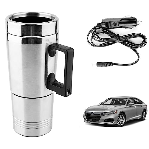 Image of Oshotto 12V Stainless Steel Car Heating Kettle /Mug, Travel Friendly electric Tea /Coffee maker Compatible with Honda Accord (300ml) - Silver