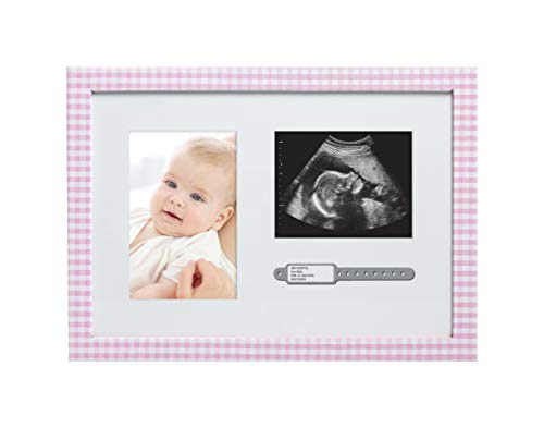 Image of Kate & Milo Sonogram Baby Frame, Hospital ID Baby Keepsake, Pregnancy Keepsake Frame, Baby Girl Nursery Décor, Pink Gingham