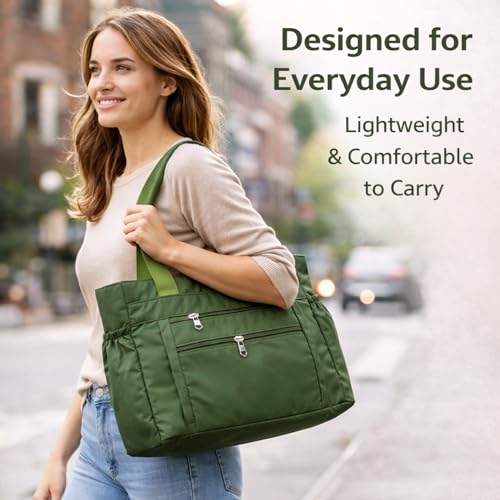 Image of LX LEKHX Tote Bag for Women | Lightweight Shoulder Handbag with 2 Main Zip Compartments & Multiple Pockets | Water Resistant Polyester Fabric | Office, Travel & Daily Use