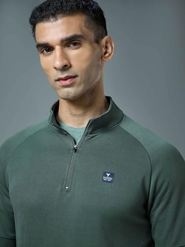 Image of TECHNOSPORT Men's Slim Fit Mock Neck SOID Sports Sweatshirt with Elasto Plus