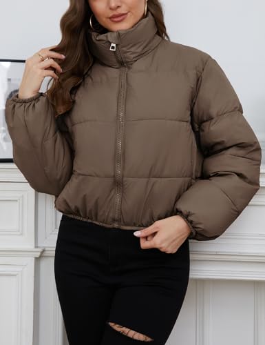 Wyeysyt Women's Cozy Coffee Cropped Puffer Jacket: Lightweight and Stylish Winter Essential - Image 5