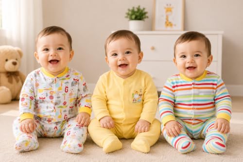 Image of DADDY - G 100% Cotton Baby Rompers Pack of 3 | Newborn Baby Sleepsuit | Full Sleeve Jumpsuit | Baby Night Suit | Infant Bodysuit for Boys & Girls | Soft Breathable Clothing
