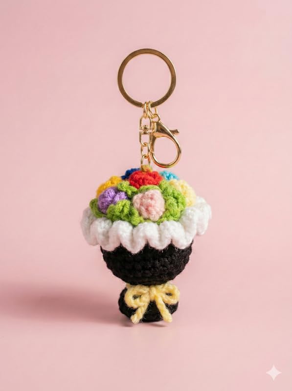 Image of Handmade Crochet Flower Keychain for Bags Keys Purse Backpack Cute Aesthetic Yarn Keyring Bag Charm Handmade Soft Thread Flower Keychain for Girls Women Kids Gifting and Daily Use