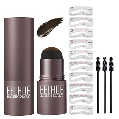 eyebrow stamp kit- Easy Way To Get Perfect Eyebrows In Minutes,Waterproof, 【14-in-1】Eyebrow Stamp *1, 10 Eyebrow Stencils Kit, 3 Eyebrow Brushes Dark Brown #A333