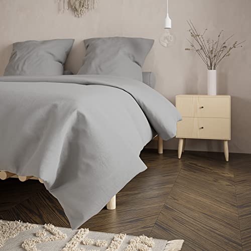 Bobby's Bedware Baumwoll-Bettwäsche Made in Green | Bettdecken + Kopfkissenbezug aus 100% Renforcé Baumwolle einfarbig in Altrosa, Grau & Grün (155 x 220 cm | 80 x 80 cm, Grau) Cover