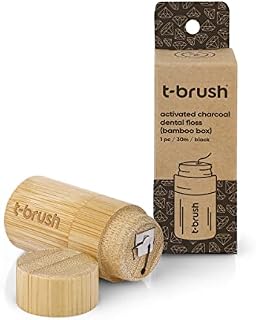 t-brush Dental Floss 30m | Within Refillable Bamboo Container | Eco-Friendly Vegan Cruelty-Free BPA Free Craft Packing No Plastic | Contains Activated Charcoal