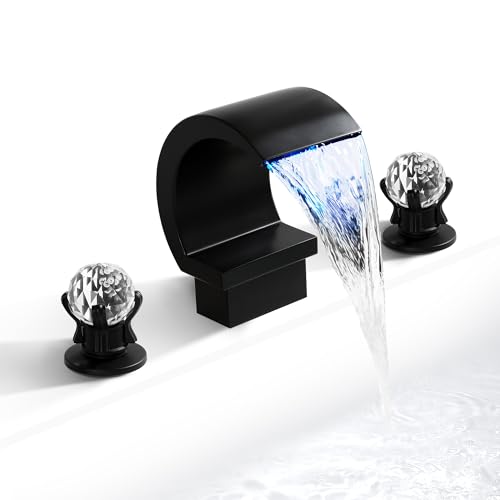 SKOWLL Bathroom Sink Faucet 3 Hole 8 Inch Black Deck
