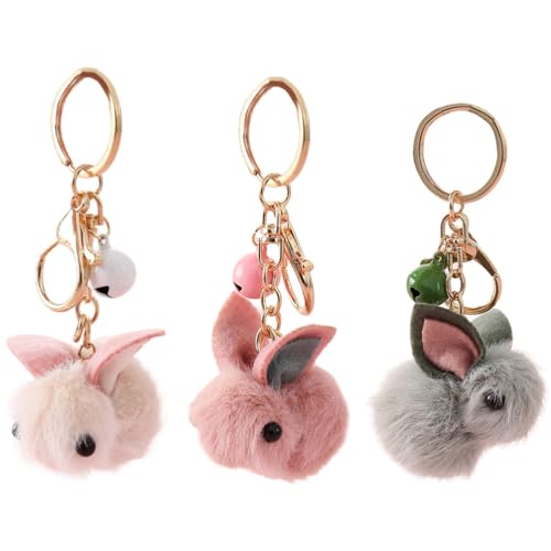 Garneck Llavero de conejo: 3 piezas de peluche de conejo llavero de conejo suave llavero ornamento para coche bolso llavero llavero, Colores surtidos., 5*6cm