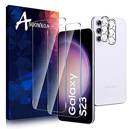 Anoowkoa Verre Trempé Compatible avec Samsung Galaxy S23 Transparent Film Protection Écran avec Caméra Arrière Protecteur sans Bulles, [2+2 Pièces] Facile à Installer Cover