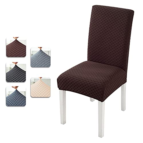 Dioxide Funda de Silla Jacquard de Cuadros Elástica Fundas Protectoras en Spandex Forro de Silla Doméstico Comedor (Pack de 4, Marrón Oscuro)