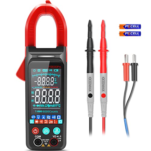 Digital Clamp Meter Multimeter 6000 Counts,AC Clamp Meter Non Contact Voltage Tester with Color Large Screen,Auto-ranging Measure Resistance,Capacitance,Frequency,Continuity,Live Wire Test,Temperature