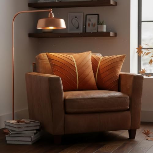 Image of Velvet Throw Pillow Covers 24x24 Pack of 2 Gold Decor Burnt Orange