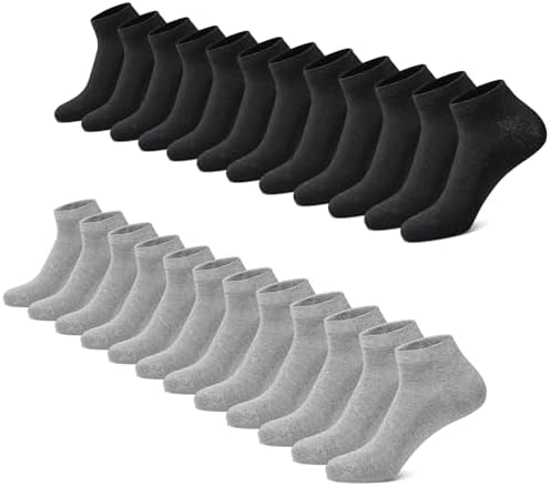 FALARY Sneaker Socken Herren & Damen bio Baumwolle 12 Paar Sneakersocken | Kurze Socken Sportsocken Halbsocken Socks Unisex Schwarz Weiß Grau