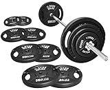 Fitvids Barbell Weight Set, Cast Iron 1' Standard Weight Plates Including 5FT Standard Barbell Bar & Star Locks, 95 Pounds Set (85 Lbs Plates + 10 Lbs Barbell Bar), Multiple Packages
