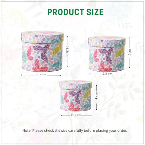 Image of Oasis Pack of 3 Premium Gift & Flower Hamper Boxes With Lid | Classic Bouquet Box for Flower Arrangements & Gift Hampers | Decorative Gift Packaging Box With Waterproof Liner - Multicolor Butterfly