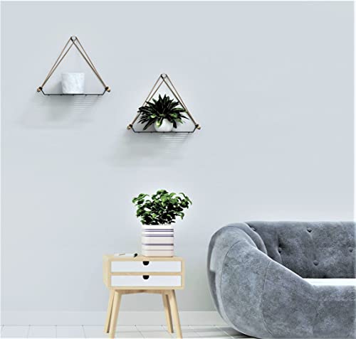 Image of Meshable Weebill 1-Tier Wall Hanging Metal Wall Shelf with Jute Rope, Home Decor Wall Shelves and Storage Racks with Elegant Design Ideal for for Balcony and Terrace, Standard Size - Grey