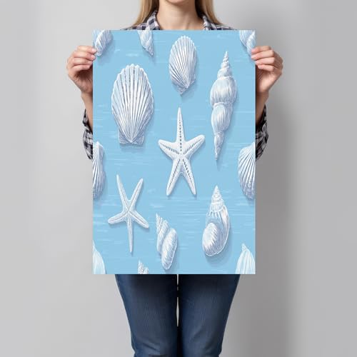 Lienzos decorativos de vida marina, cuadro para dormitorio de conchas y estrellas de mar 60x80