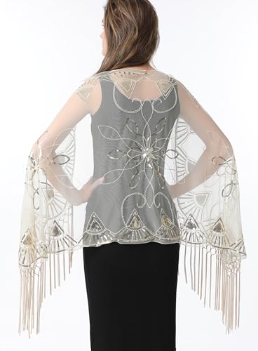Women's Shawls and Wraps for Evening Dresses 1920s Shawl Sequin Beaded Cape Flapper Cover Up Bridal Shawl4