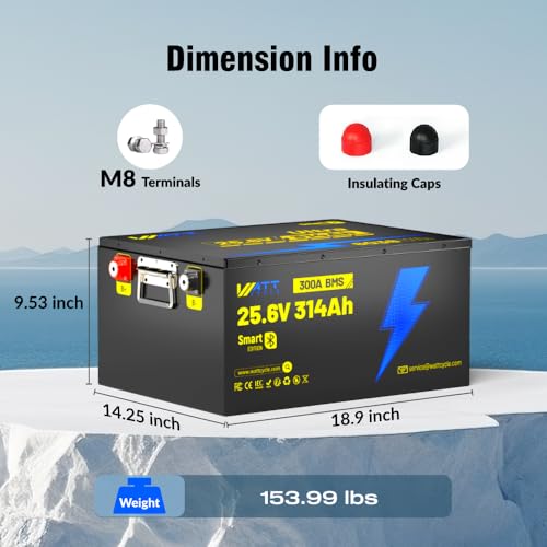 Image of Wattcycle 24V 314Ah LiFePO4 Battery 300A BMS Bluetooth 6000+ Cycles