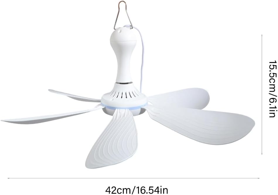 Portable Outdoor Hanging Fan 5V USB Power 16.5" Size 10.7 feet Extended Cord Energy Efficient Camping Accessory