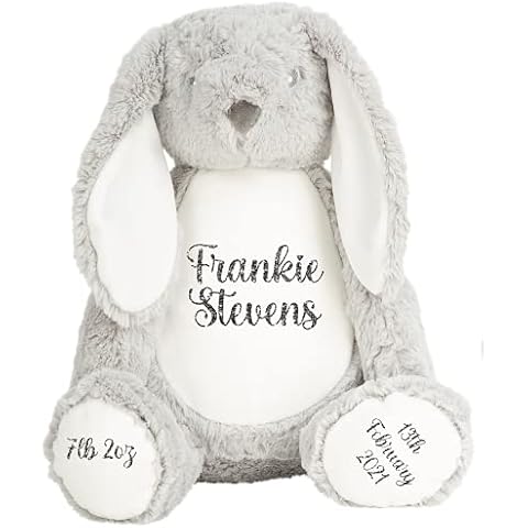STEVENS DESIGNS & PRINTS Personalised Birth Detail Teddy Bear Newborn Baby Gifts Baby Teddy Grey Bunny Teddy Rabbit Girls Boys Cover