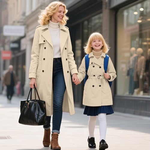 Image of Betusline Womens & Girls Waterproof Trench Coat Double Breasted Lapel Overcoat Outerwear, 3 Years - Women 2XL