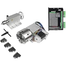 CNC 4th Axis Dividing Head,K12-100mm 4 Jaw Chuck,CNC Router Milling Machine Rotational Axis A-Axis Reducer Ratio 61,65mm MT2 Tailstock with Nema23 Stepper Motor and DM556S Driver 20-50V DC