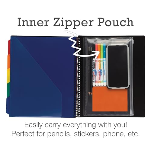 Samsill Spiral Folder Organizer - 5 Dividers & 10 Pockets with Zipper Pouch, Multi Pocket Color Cordinated Folder Binder with Customizable Tabs, Document Organizer (Basic)