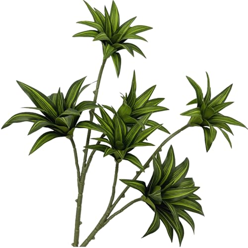 Artificial Dracaena Plant, Faux Branches Plastic Leaves 18.5 Inch Greenery Stems Bushes Fake Simulation 3D Leaf Shrubs Twigs for Home Garden Decor Vase Office Wedding Party DIY Decoration Green 2 Pack
