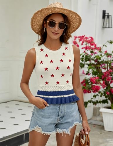 Image of VIMPUNEC Womens Crochet Crop Tank Tops Sleeveless Knit Sweater Vest Ruffle Hem Summer Top