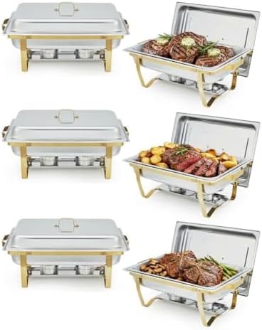 LinTimes 6PCS Half Gold Chafing Dish Buffet Set, 8-Litre Heavy Du...