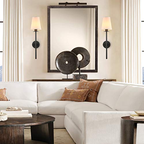 Permo Set of 2 Modern Classy Vintage Wall Sconce with Flared White Textile Lamp Shade Living Room Bedside Reading Fireplace Area Wall Light Fixture (Black) Permo Set of 2 Modern Classy Vintage Wall Sconce with Flared White Textile Lamp Shade Living Room Bedside Reading Fireplace Area Wall Light Fixture (Black)