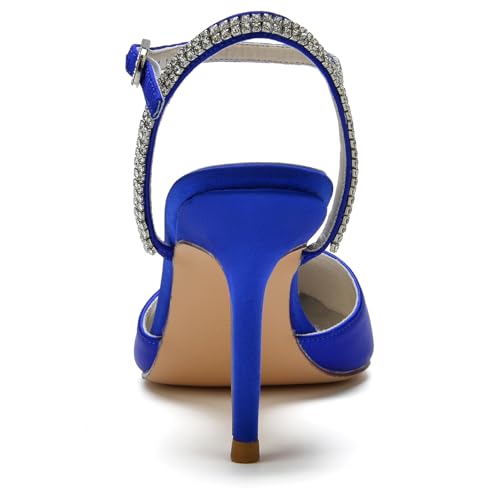 Women's Slingback Buckle Pumps Pointed Toe Satin Sexy Dress Wedding Party Ankle with Rhinestone Strap Bride Stiletto Heels4