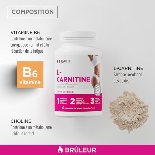 EAFIT MINCEUR - L-CARNITINE - Bruleur de graisse puissant -Perte de poids -Booster Energétique - Améliore Rendement Sportif - Vitamine B6- Choline - Programme 15 jours - Avant le sport - 90 Gélules – Image 5