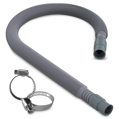VIOKS Zestaw elastycznych węży spustowych do pralki wysuwany 65-200 cm 19/21 mm Ø 2 x zacisk węża pralka 18/28 mm Ø - Przedłużacz węża odpływowego zmywarki