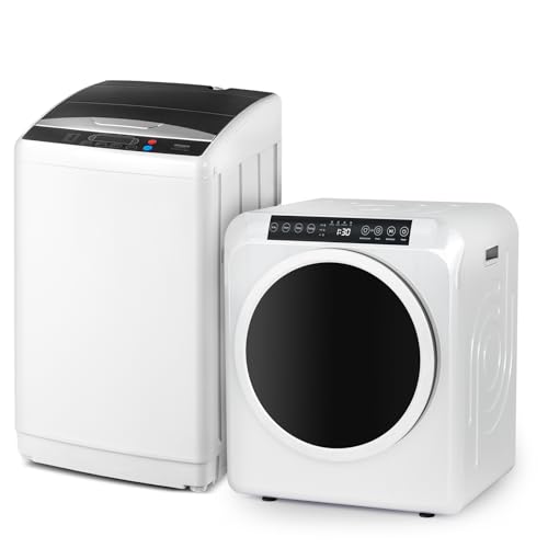 ROVSUN 25LBS Full-Automatic Washing Machine and 3.5CuFt Portable Clothes Dryer Set, Compact Laundry Washer and Dryer Combo Set with Stainless Steel Inner Tub, for Apartment, Dorms, Home
