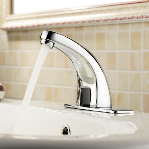 Deck Mount Solid Brass Auto Sensor Bathroom Sink Faucet with Automatic Sensor Chrome Bath Tub Faucet Unique Designer Vanity Plumbing Fixtures Roman Tub Faucets Lavatory Glacier Bay Faucets