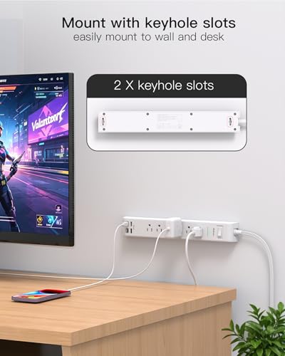 Image of 2 Pack Extension Cord 15FT, Power Strip Surge Protector with 6 Outlets and 4 USB Ports (2 USB C), Flat Plug Overload Protection, Extension Cord with Multiple Outlets, Wall Mount for Home Dorm College
