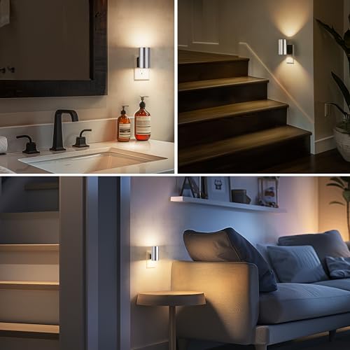 L LOHAS LED Night Light, Night Lights Plug into Wall, Smooth Silver Glossy Plating Metal-Shade Nightlights, Light Sensor, Soft White 3000K, Dimmable Nightlight Plug in for Hallway Bedroom,2 Pack by L LOHAS LED - Image 5