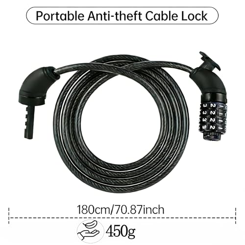 Bike Lock,Bicycle Locker Combination 4 Digit,1800mm/12mm Long Cycle Chain Cable Locks,High Security Bike Cable Lock for E-Bike,Scooter,Skateboard,Gate,Door