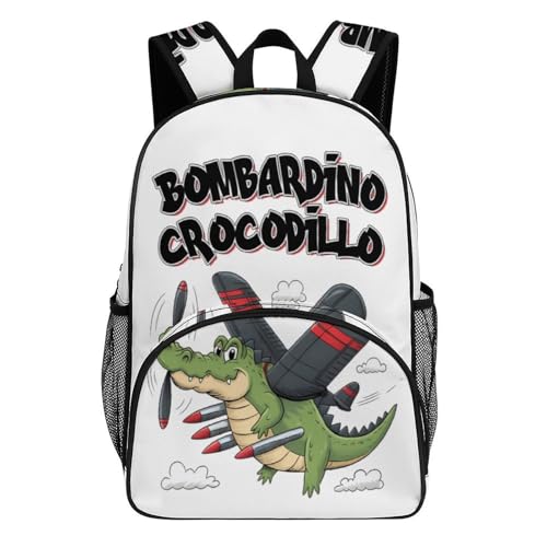 Bombardiro-Crocodilo Merch Large Travel Backpack Italian-Brainrot Meme Waterproof Lightweight Daypack White 44x32x19cm