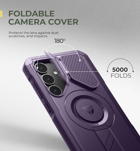 Image of Dexnor for Samsung Galaxy S25 Plus Case with Camera Cover & Adjustable Kickstand & Built-in Screen Protector, Magnetic Rugged Shockproof Bumper Cases Heavy-Duty Protective Cover (2025),Phantom Purple