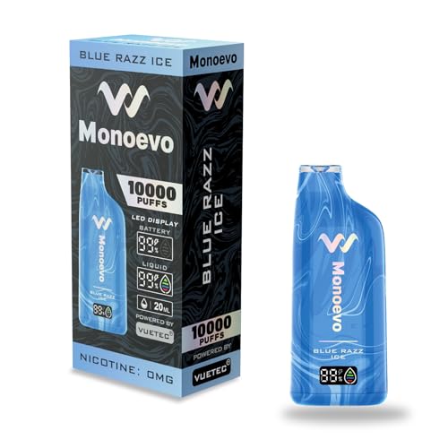 Monoevo VAPE 爆煙 濃厚な味わい 爽やかな吸い心地 使い捨てvape 電子タバコ 大容量 ニコチン タール無し 禁煙サポート (ブルーラズアイス)
