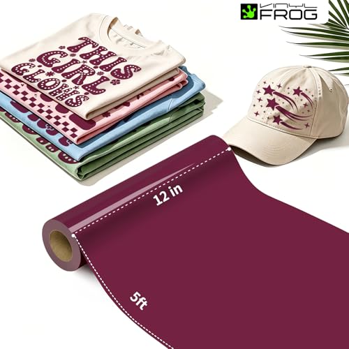 Image of VINYL FROG Maroon Heat Transfer Vinyl Roll 12 inch x5ft Matte HTV Vinyl | Burgundy Iron on Vinyl for T-Shirts, Stretchy & Machine Washable Heat Press Vinyl for DIY Craft Designs