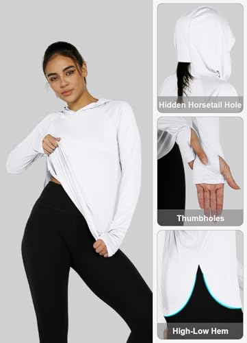 Hiwzffy Women'S Sun Protection Shirt Upf 50+ Long Sleeve Hoodie Uv Spf T-Shirts Rash Guard Hiking Quick Dry Lightweight White M thumb #4