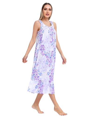 Image of 100% Cotton Nightgowns for Women Soft Ladies Gowns Sleepwear Long Sleeveless Nightgown