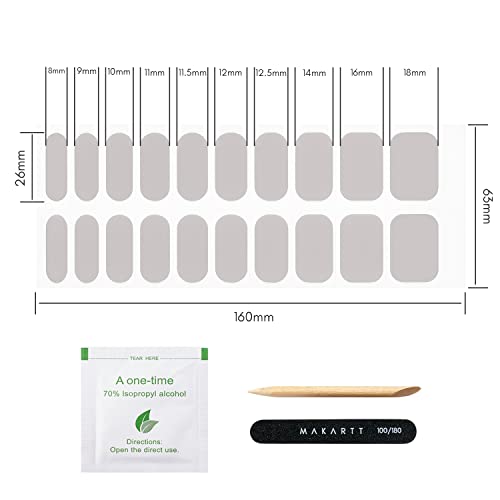 Makartt Semi Cured Gel Nail Strips Gel Nail Polish Sticker Grey Gel Nail Stickers Full Nail Wraps With Nail File, Nail Wipe And Wood Stick For Women Girls Easy And Quick Nail Art 1 Sheet 20 Strips #TOP6